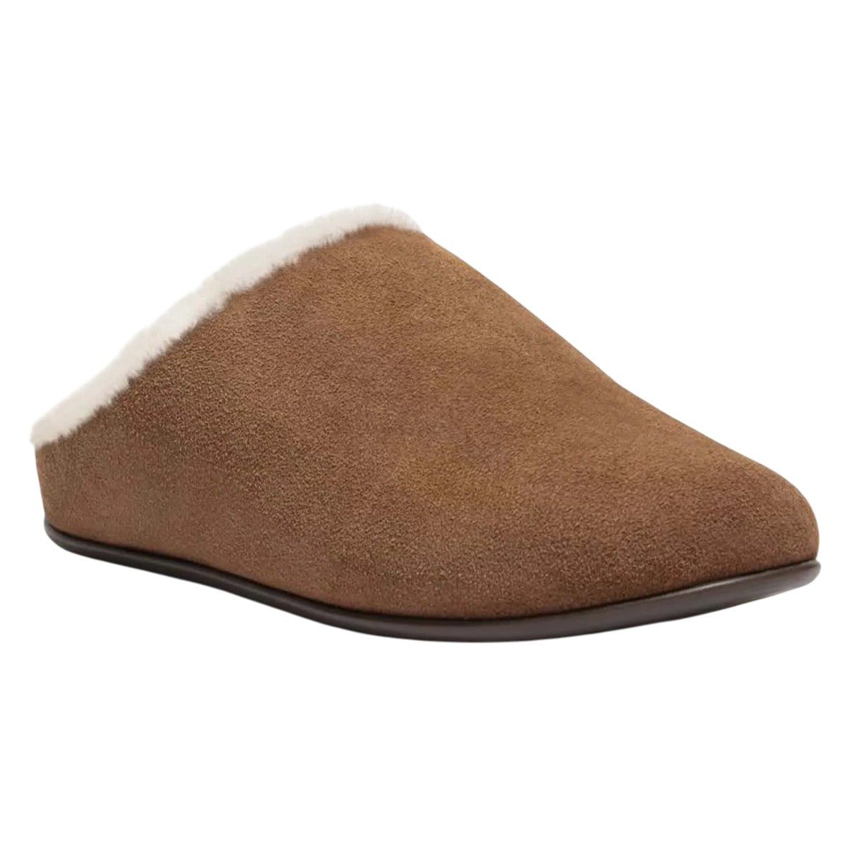 Tan - Front - FitFlop Womens-Ladies Chrissie Suede Shearling Slippers