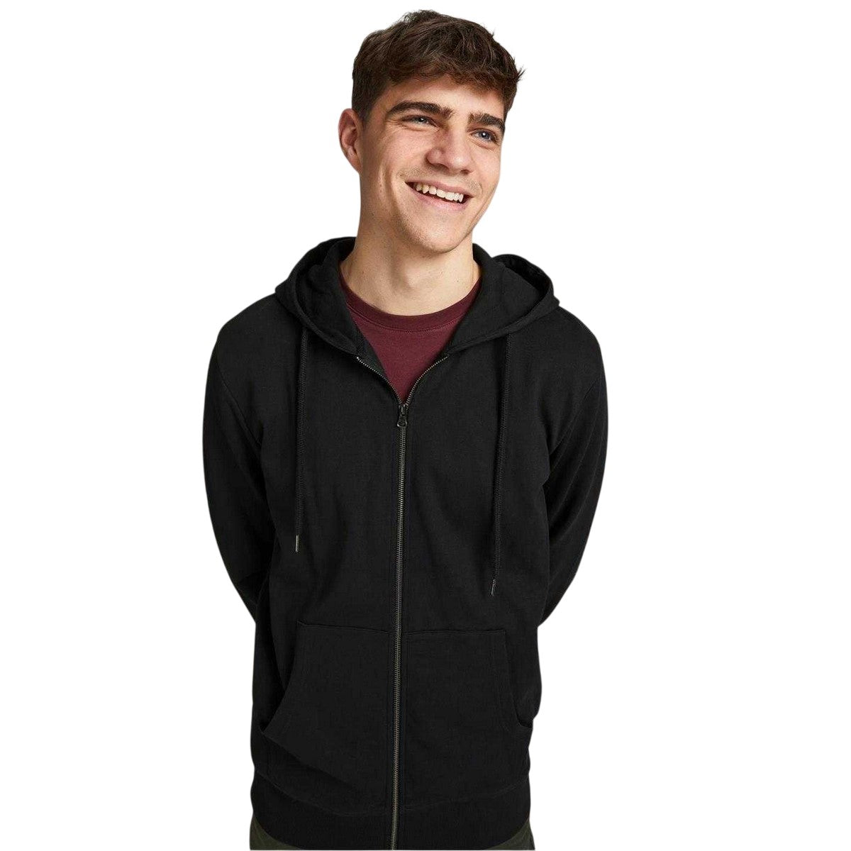 Black - Front - Jack And Jones Mens Basic Full Zip Hoodie