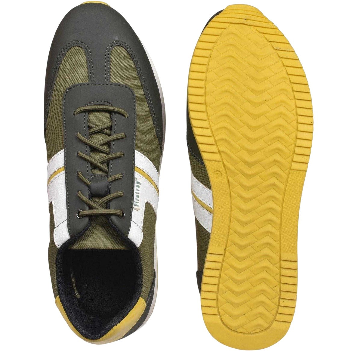 Olive-Yellow - Side - Firetrap Mens Mexico Striped Flat Trainers