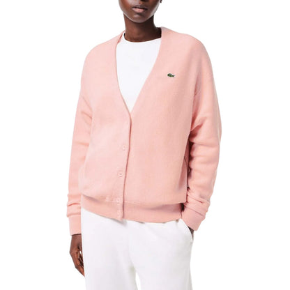 Pink - Pack Shot - Lacoste Womens-Ladies Wool Relaxed Fit Cardigan