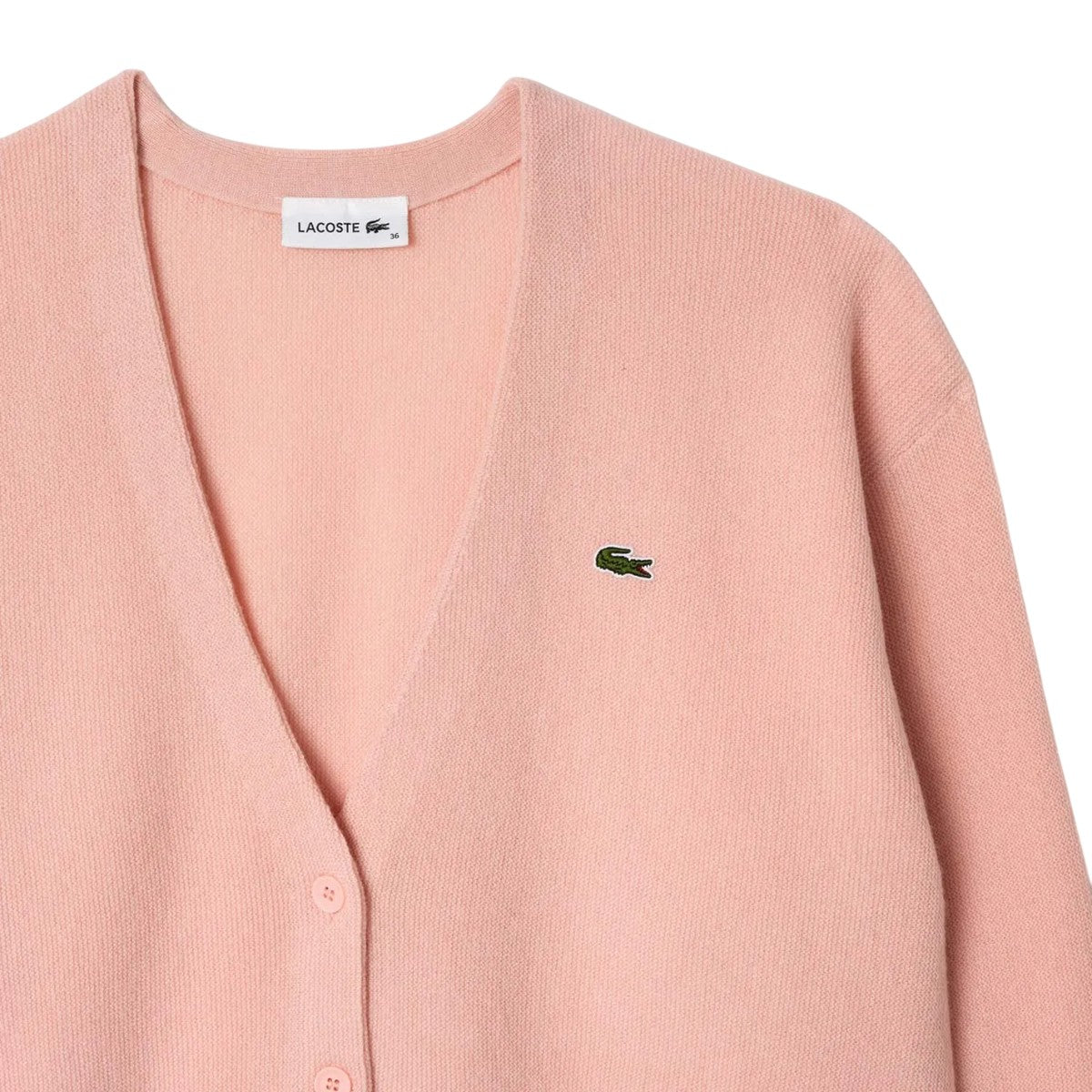 Pink - Side - Lacoste Womens-Ladies Wool Relaxed Fit Cardigan