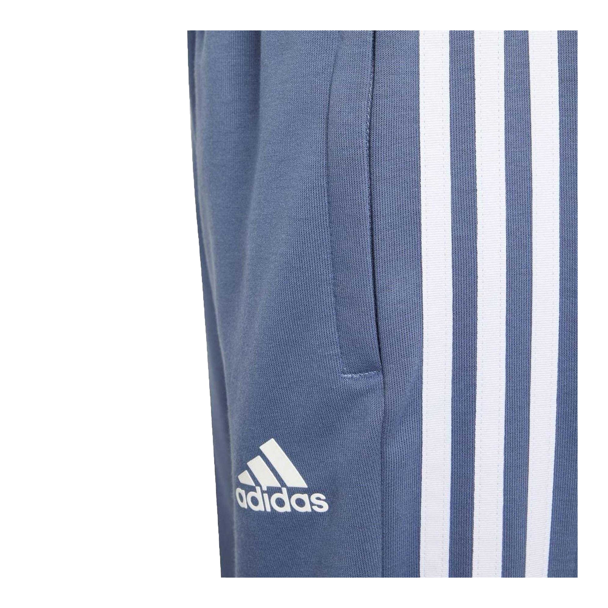 Blue - Side - Adidas Childrens-Kids 3 Stripes Joggers