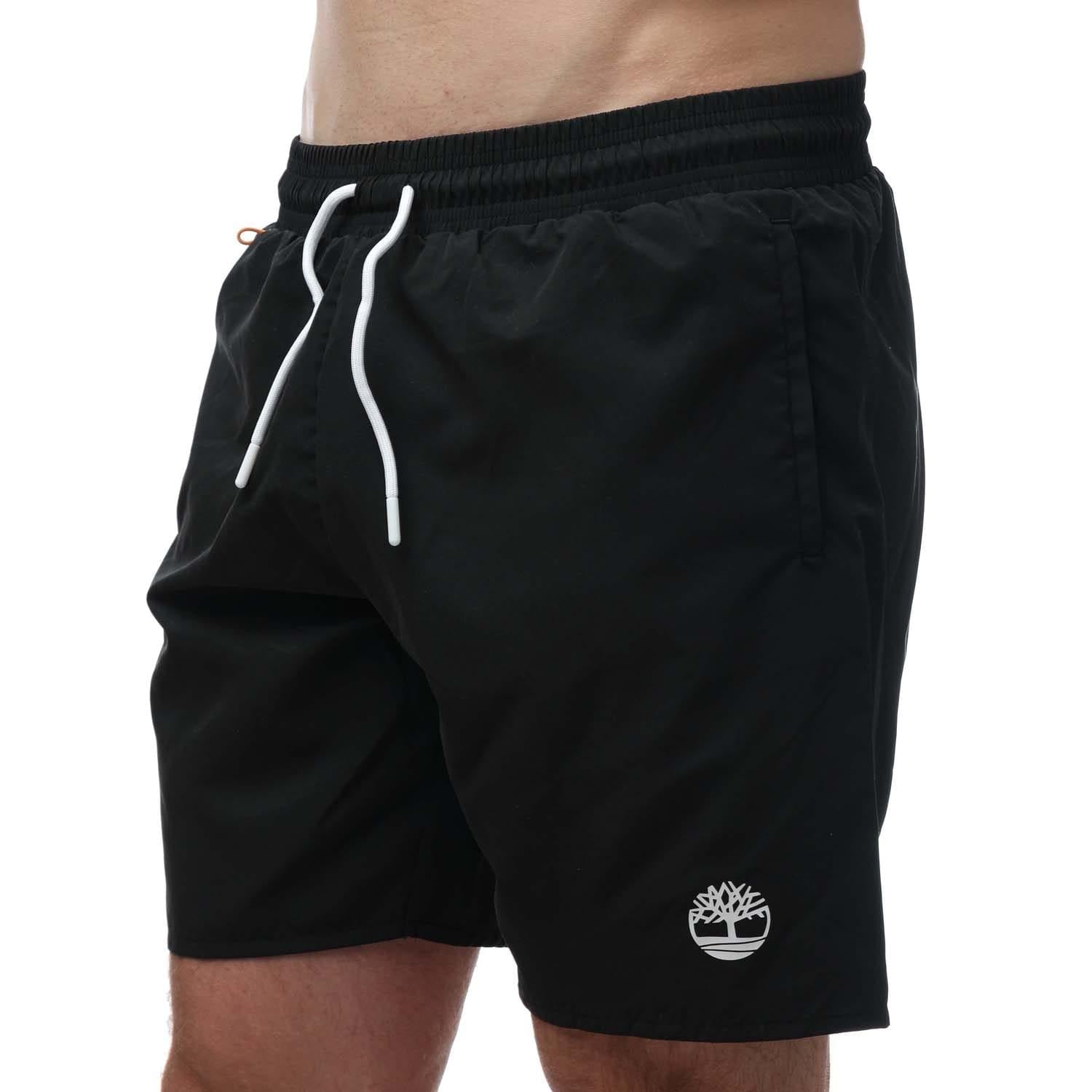 Black-White - Front - Timberland Mens Sunapee Lake Solid Swim Shorts
