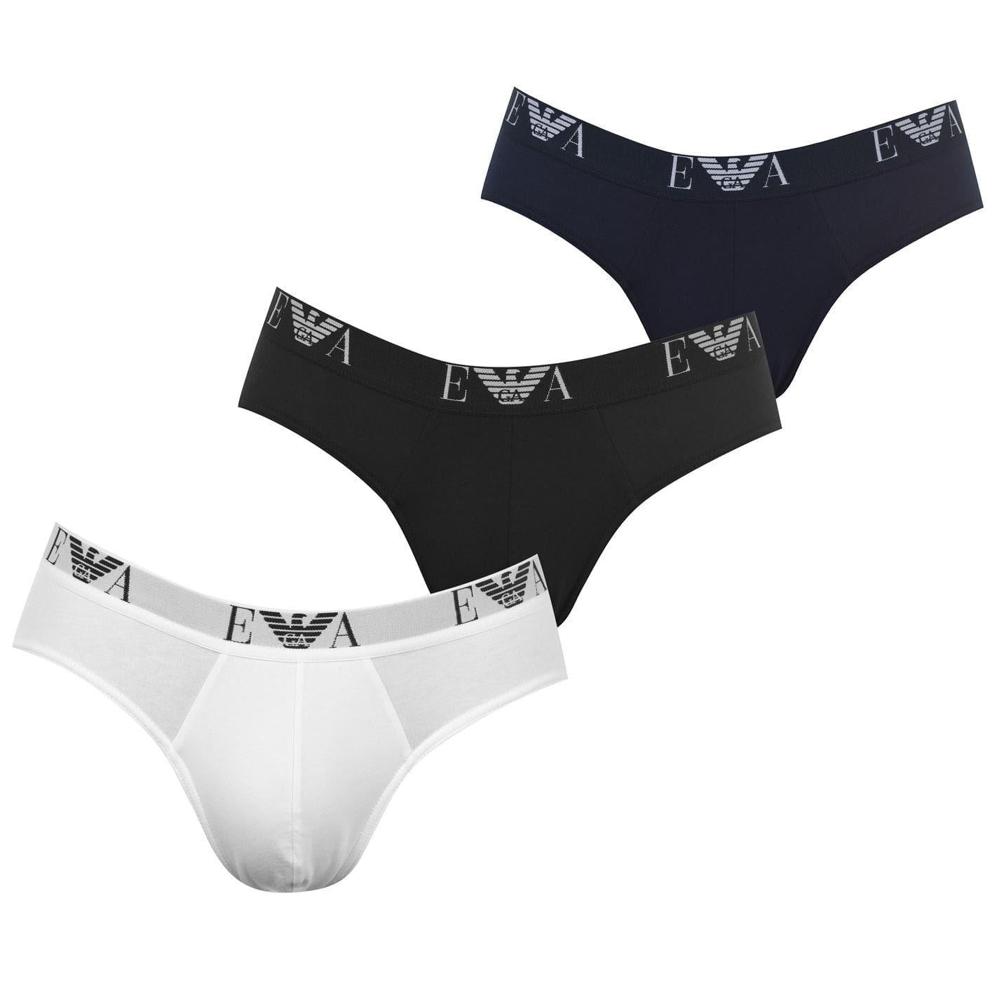 Black-White-Navy - Front - Emporio Armani Mens Cotton Regular Briefs (Pack of 3)