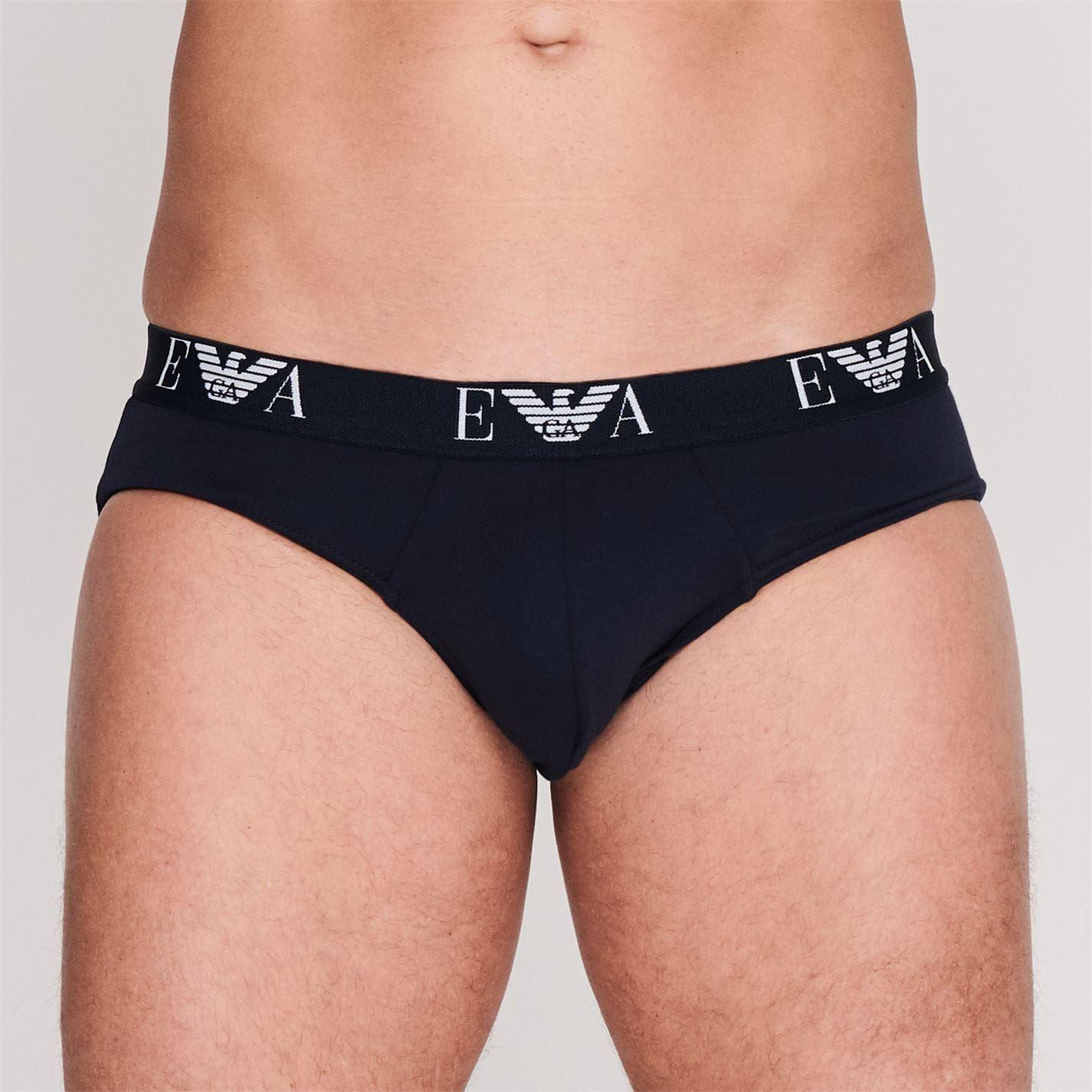 Black-White-Navy - Back - Emporio Armani Mens Cotton Regular Briefs (Pack of 3)