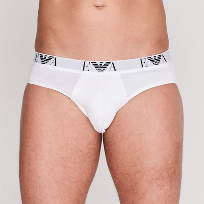 Black-White-Navy - Side - Emporio Armani Mens Cotton Regular Briefs (Pack of 3)