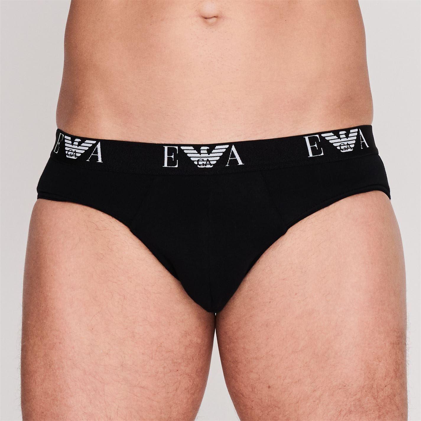 Black-White-Navy - Lifestyle - Emporio Armani Mens Cotton Regular Briefs (Pack of 3)