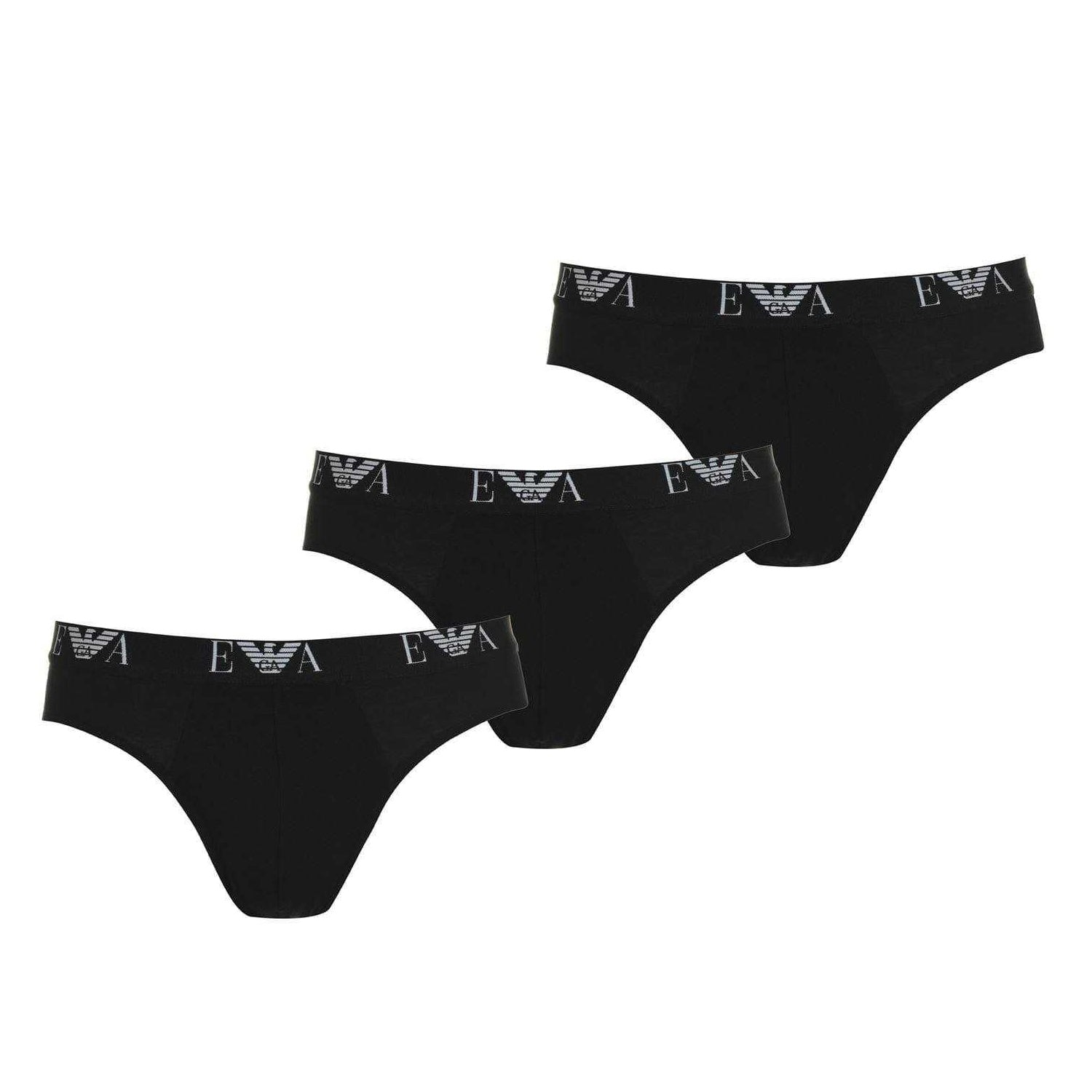 Black - Front - Emporio Armani Mens Cotton Regular Briefs (Pack of 3)