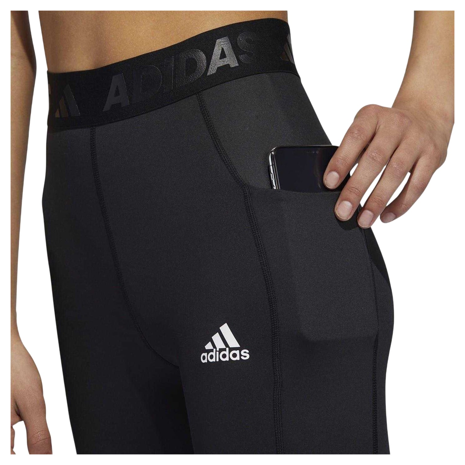 Black-White - Back - Adidas Womens-Ladies Alphaskin 3 Stripes Leggings