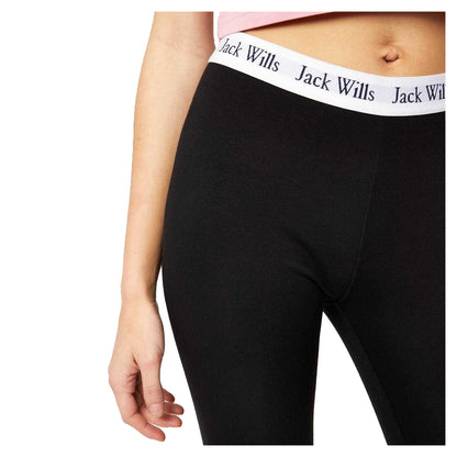 Black-White - Back - Jack Wills Womens-Ladies Logo Contrast Waistband Leggings
