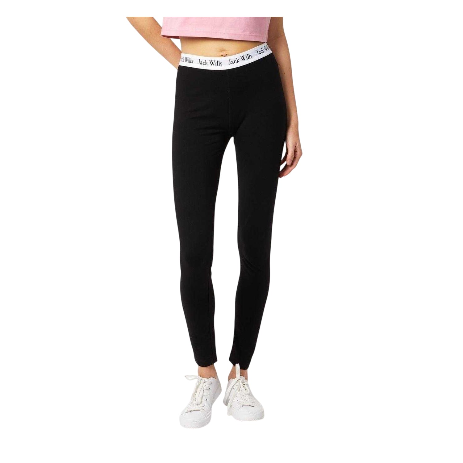 Black-White - Side - Jack Wills Womens-Ladies Logo Contrast Waistband Leggings