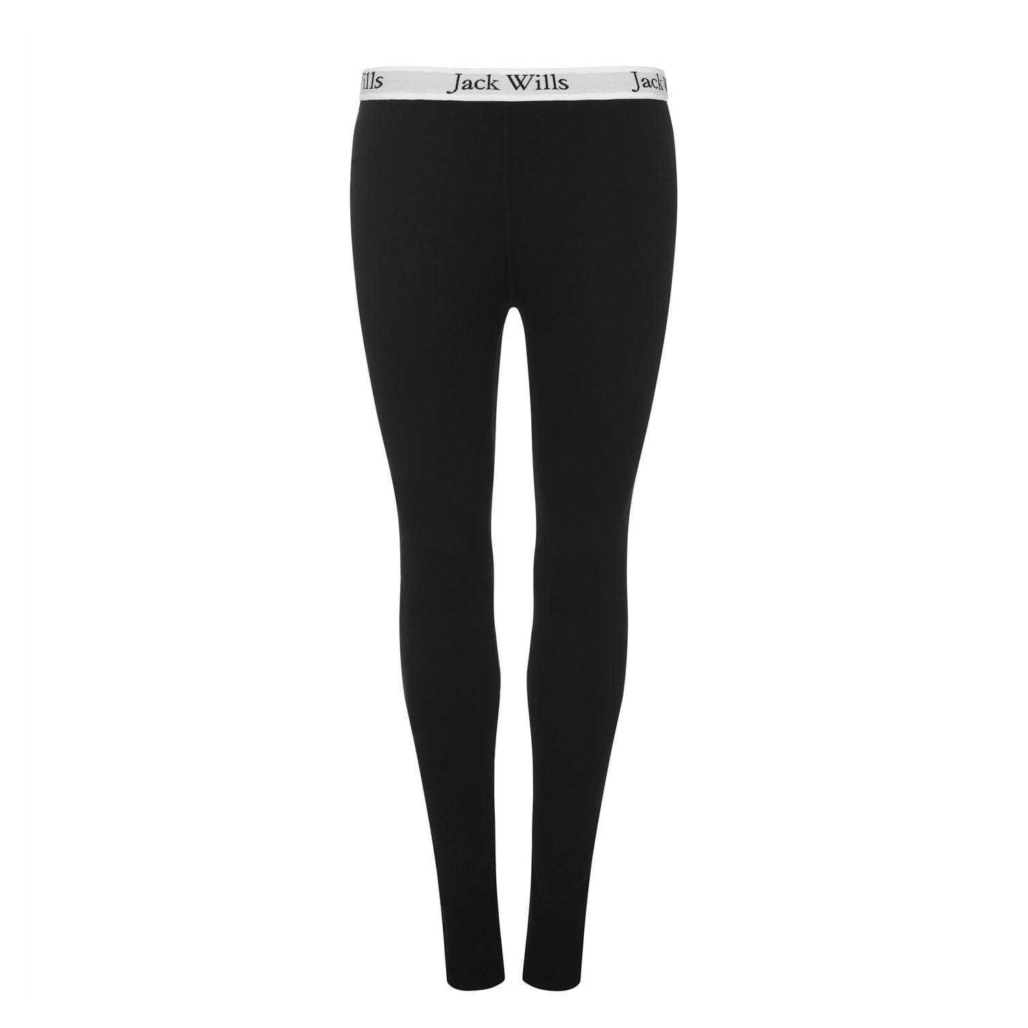 Black-White - Front - Jack Wills Womens-Ladies Logo Contrast Waistband Leggings