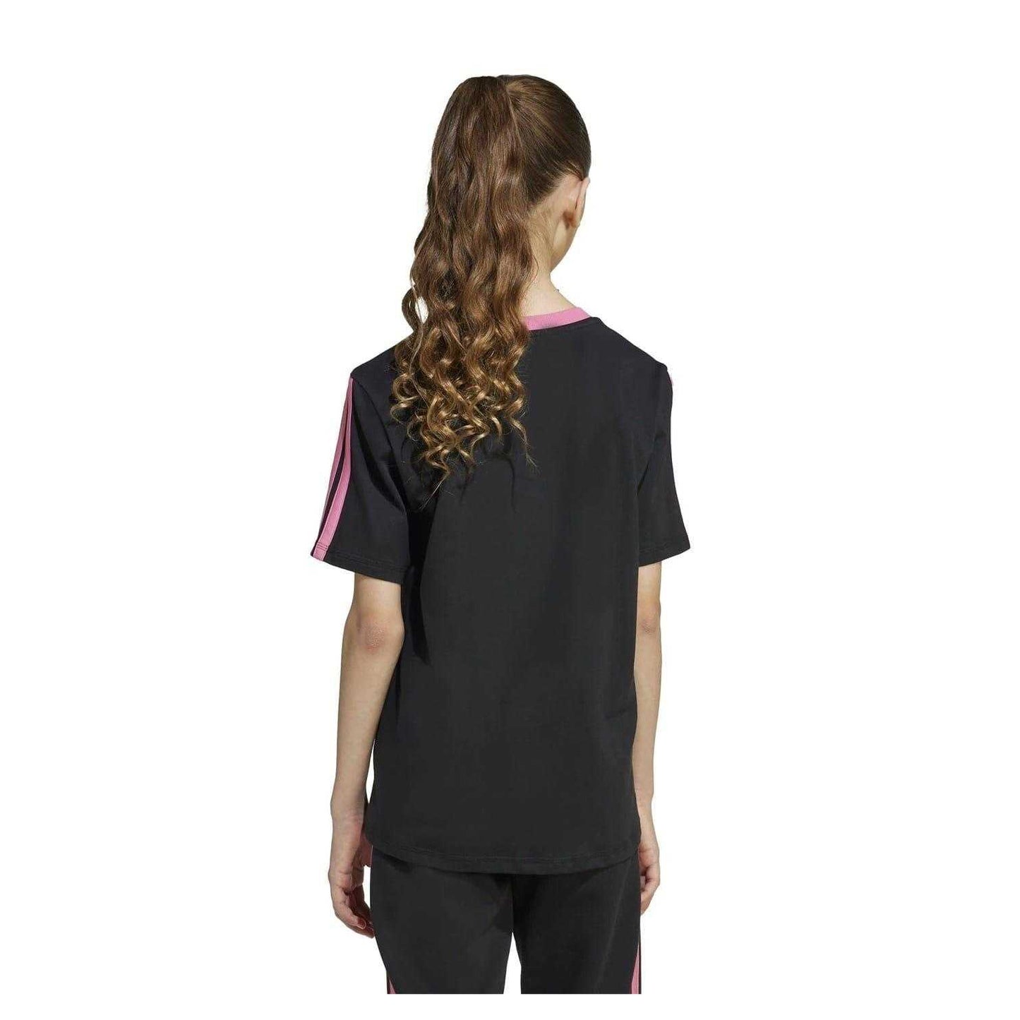 Black-Pink - Back - Adidas Girls Essentials 3 Stripes T-Shirt