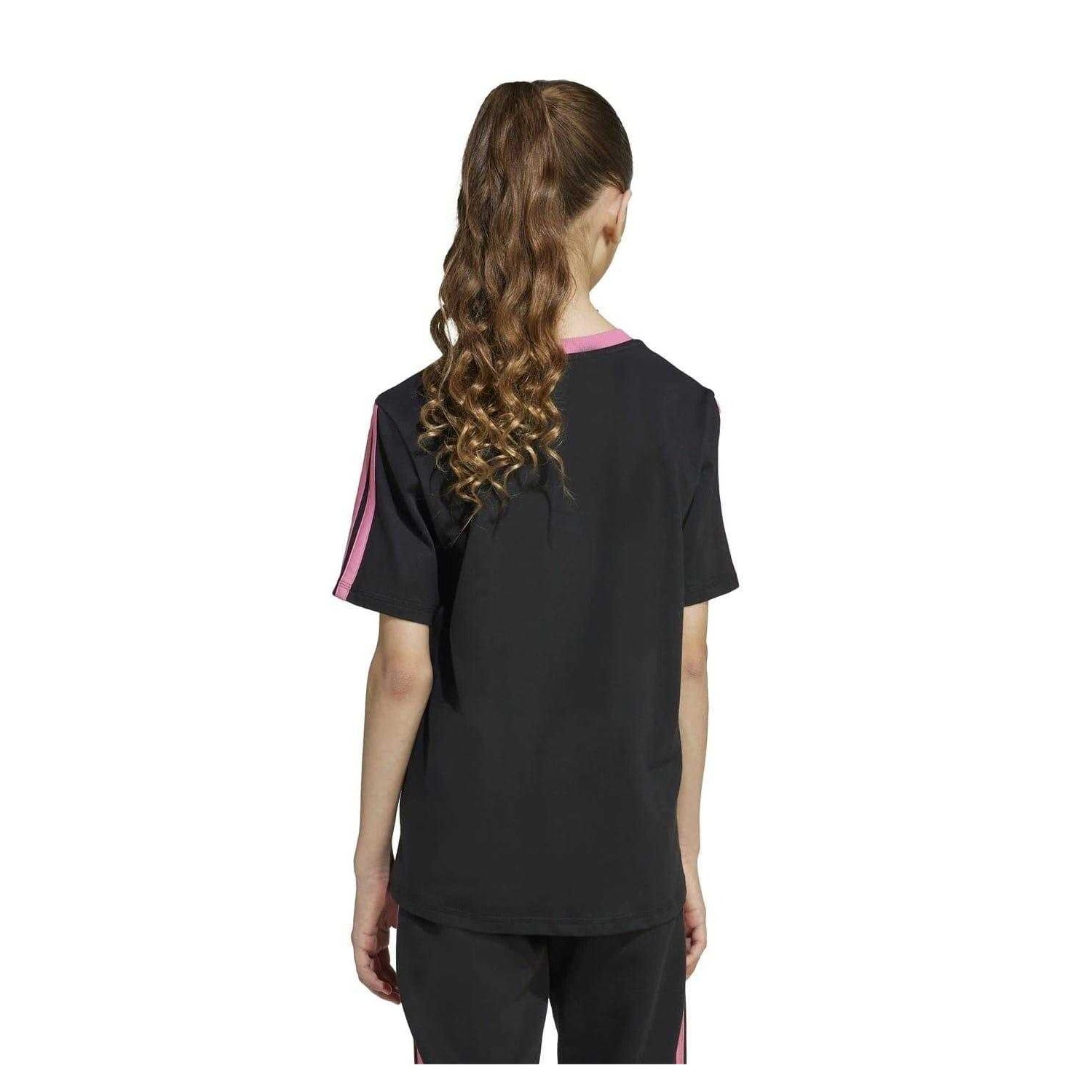 Black-Pink - Back - Adidas Girls Essentials 3 Stripes T-Shirt