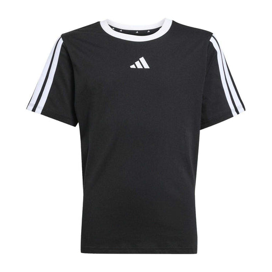 Black-White - Front - Adidas Girls Essentials 3 Stripes T-Shirt