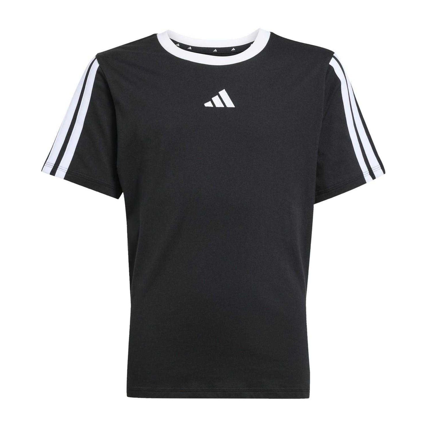 Black-White - Front - Adidas Girls Essentials 3 Stripes T-Shirt