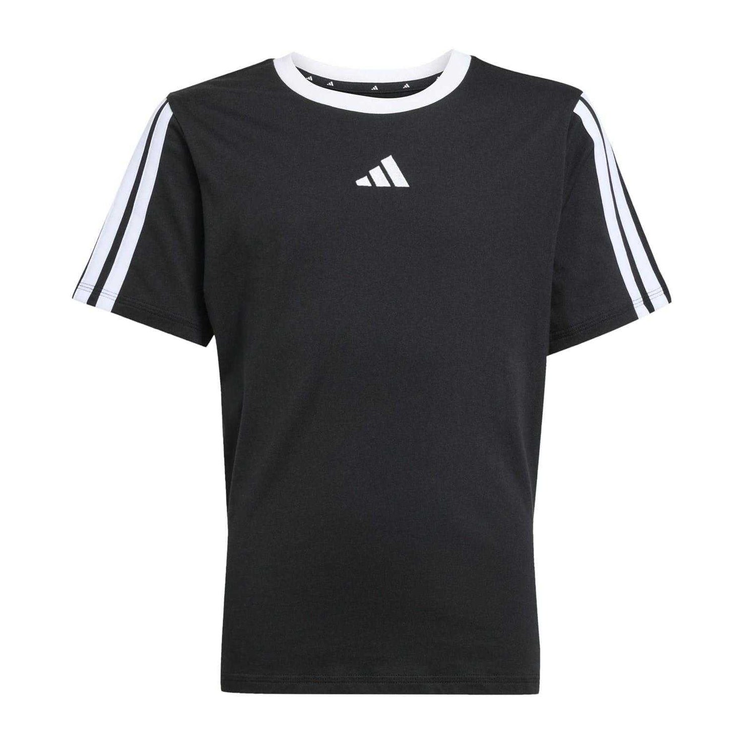 Black-White - Front - Adidas Girls Essentials 3 Stripes T-Shirt