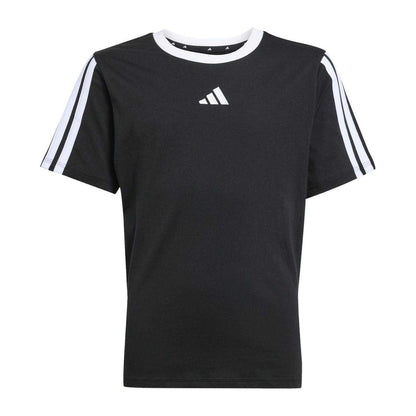 Black-White - Front - Adidas Girls Essentials 3 Stripes T-Shirt