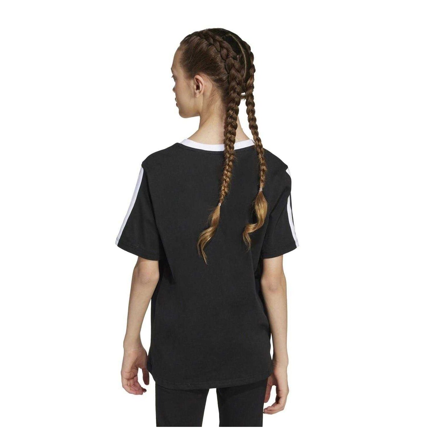 Black-White - Back - Adidas Girls Essentials 3 Stripes T-Shirt