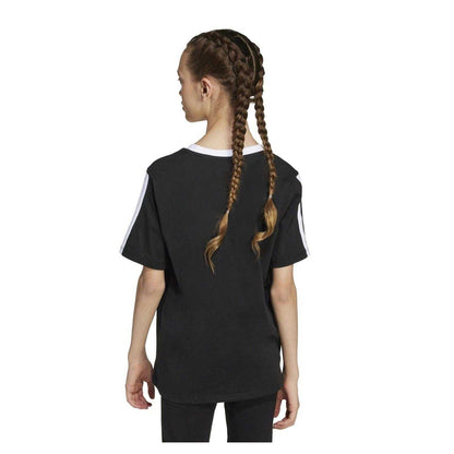 Black-White - Back - Adidas Girls Essentials 3 Stripes T-Shirt