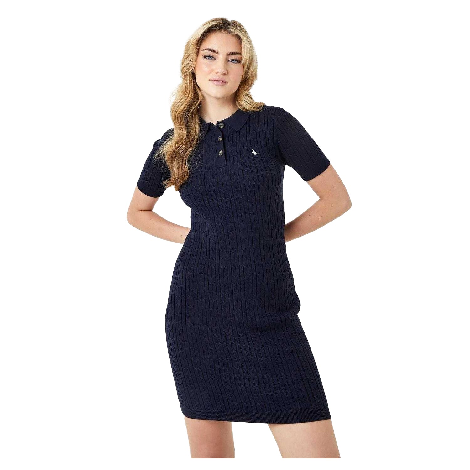 Navy - Lifestyle - Jack Wills Womens-Ladies Cable Knit Polo Shirt Dress