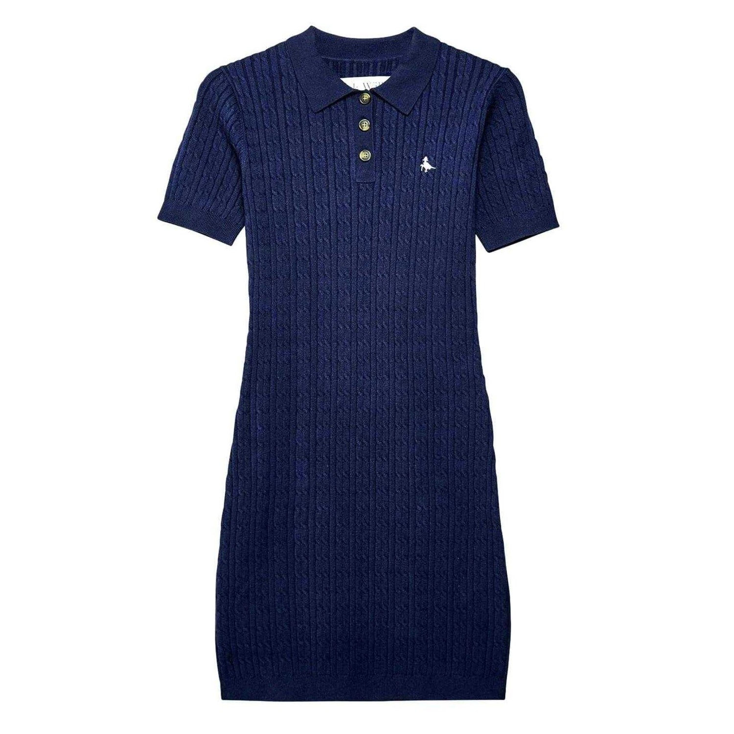 Navy - Front - Jack Wills Womens-Ladies Cable Knit Polo Shirt Dress