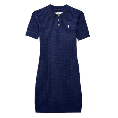 Navy - Front - Jack Wills Womens-Ladies Cable Knit Polo Shirt Dress