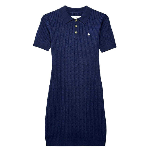 Navy - Front - Jack Wills Womens-Ladies Cable Knit Polo Shirt Dress
