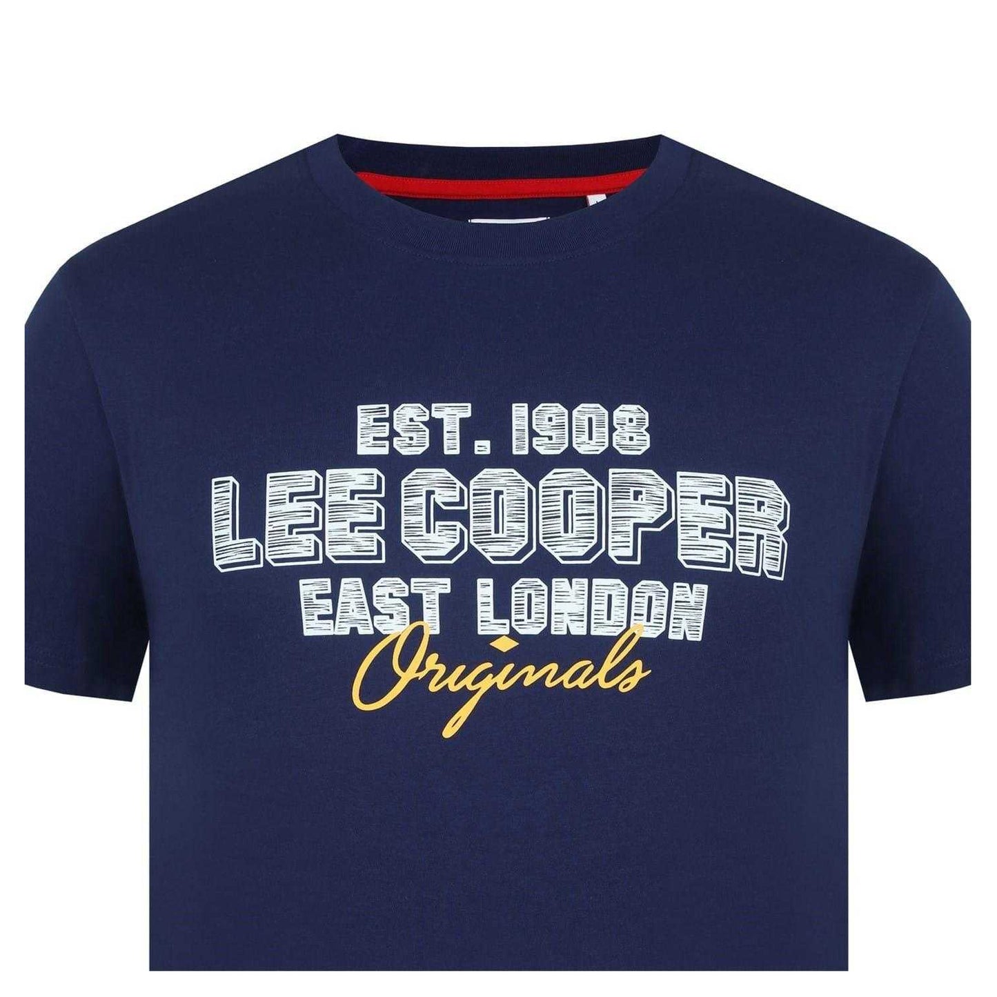 Navy - Side - Lee Cooper Mens Cotton Crew Neck T-Shirt