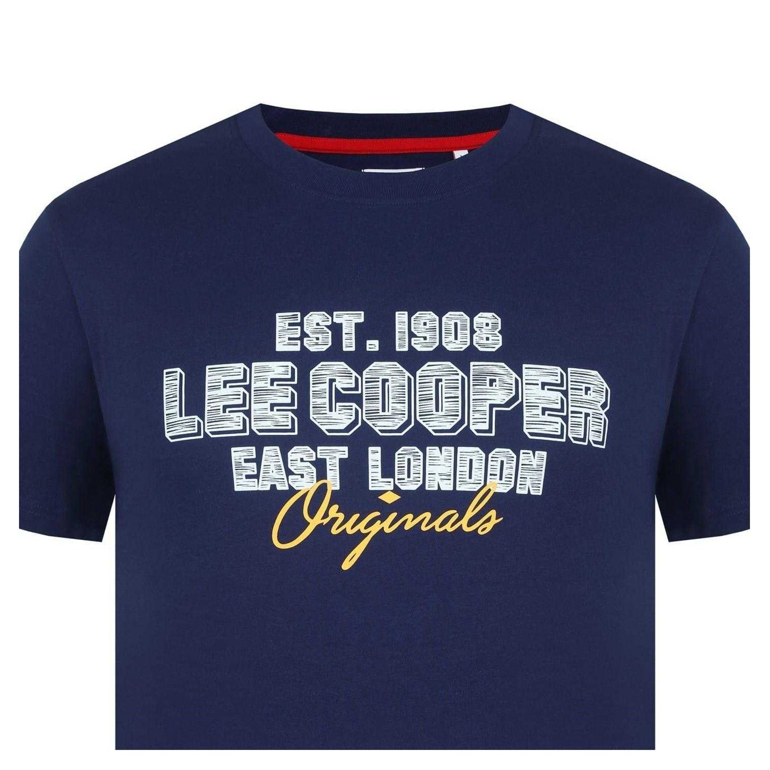 Navy - Side - Lee Cooper Mens Cotton Crew Neck T-Shirt