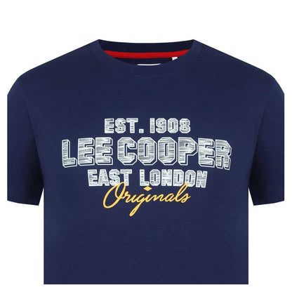 Navy - Side - Lee Cooper Mens Cotton Crew Neck T-Shirt