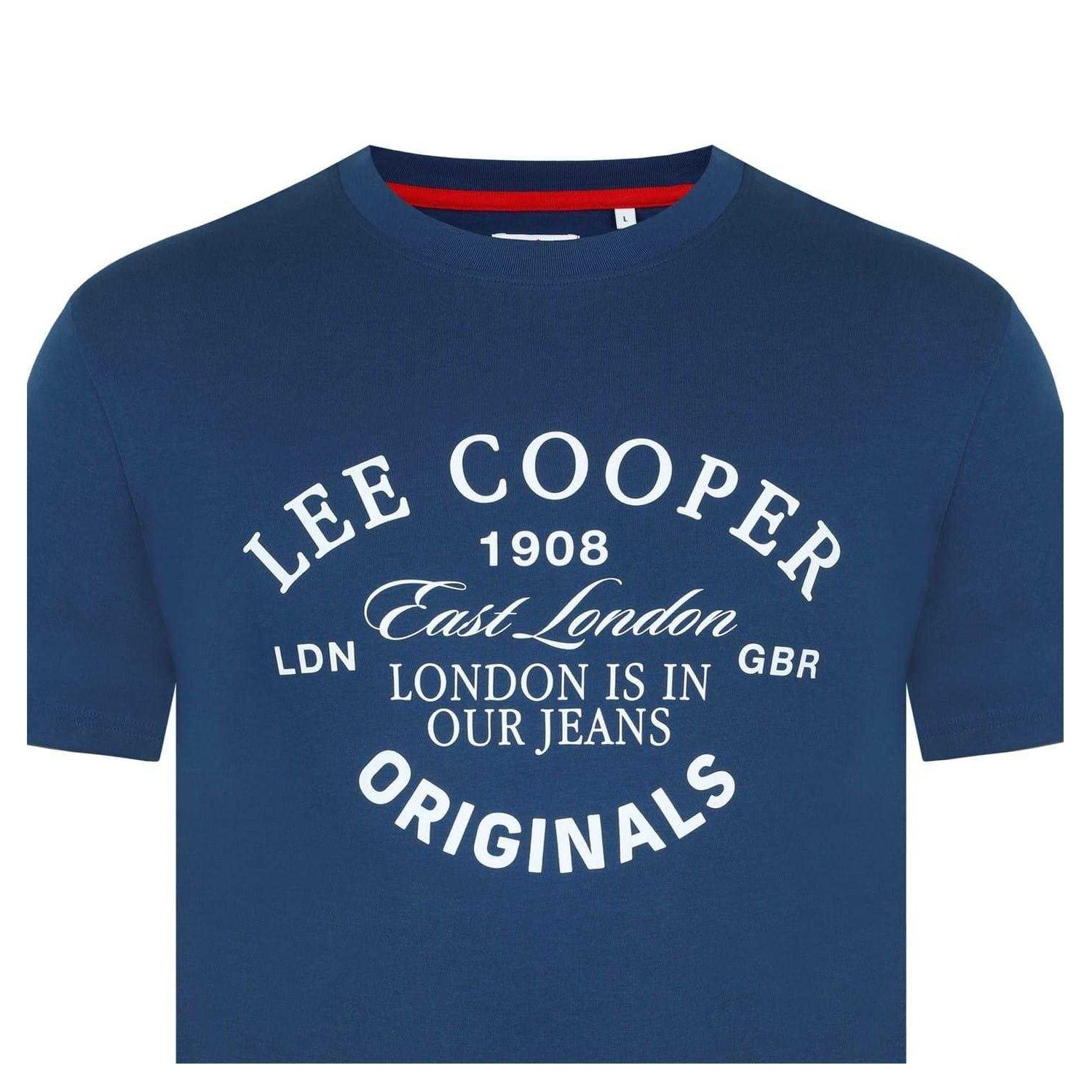 Vintage Blue - Side - Lee Cooper Mens Cotton Crew Neck T-Shirt