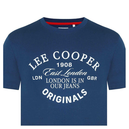 Vintage Blue - Side - Lee Cooper Mens Cotton Crew Neck T-Shirt