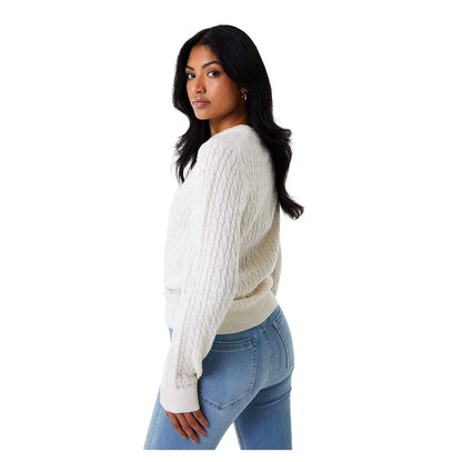Vintage White - Back - Jack Wills Womens-Ladies Tinsbury Cable Knit Merino Wool Slim Long-Sleeved Jumper