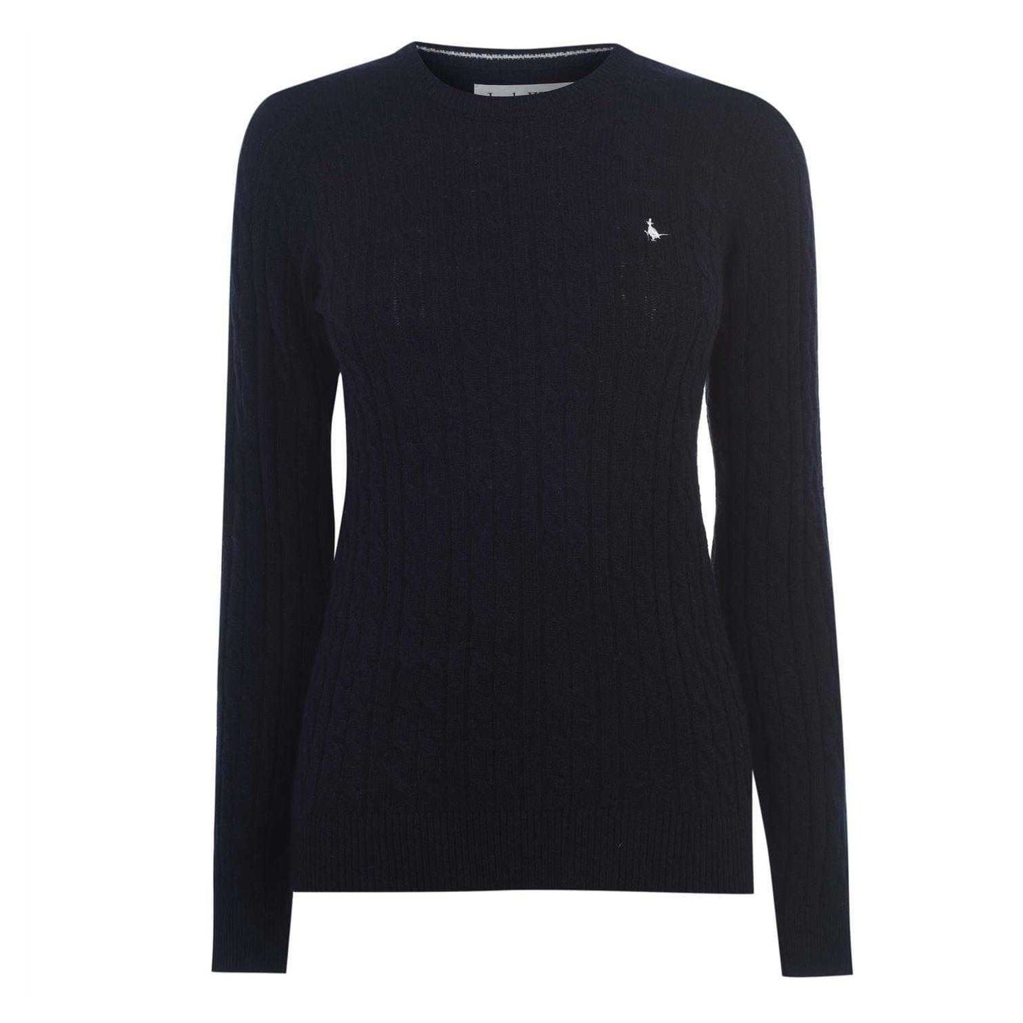Navy - Front - Jack Wills Womens-Ladies Tinsbury Cable Knit Merino Wool Slim Long-Sleeved Jumper