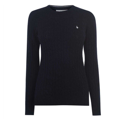Navy - Front - Jack Wills Womens-Ladies Tinsbury Cable Knit Merino Wool Slim Long-Sleeved Jumper