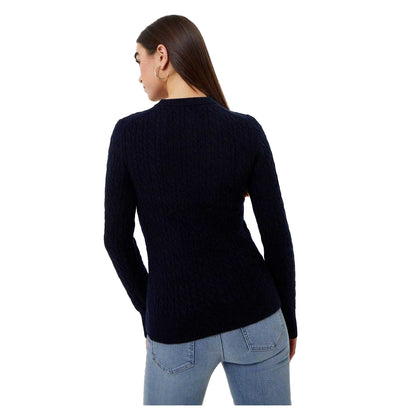 Navy - Back - Jack Wills Womens-Ladies Tinsbury Cable Knit Merino Wool Slim Long-Sleeved Jumper