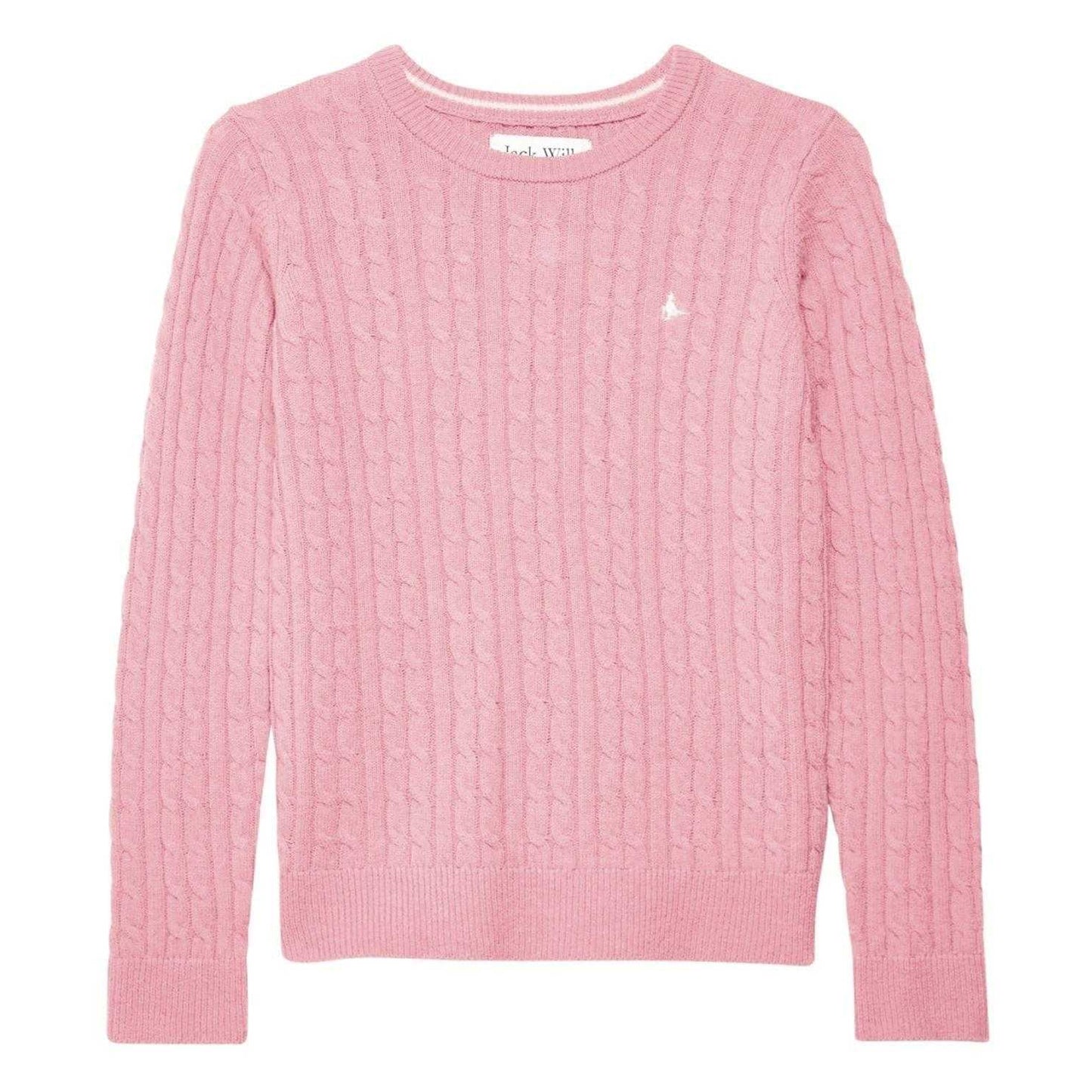 Pink - Front - Jack Wills Womens-Ladies Tinsbury Cable Knit Merino Wool Slim Long-Sleeved Jumper