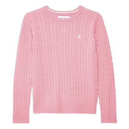 Pink - Front - Jack Wills Womens-Ladies Tinsbury Cable Knit Merino Wool Slim Long-Sleeved Jumper