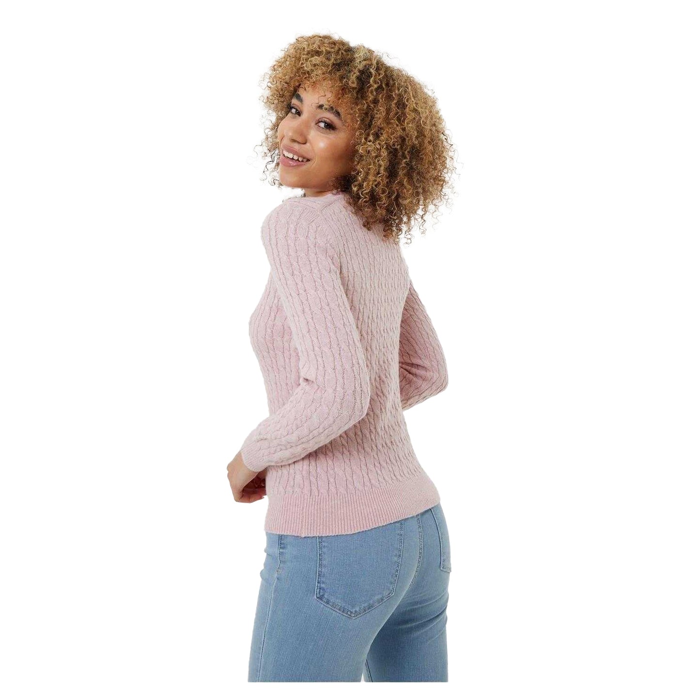Pink - Back - Jack Wills Womens-Ladies Tinsbury Cable Knit Merino Wool Slim Long-Sleeved Jumper