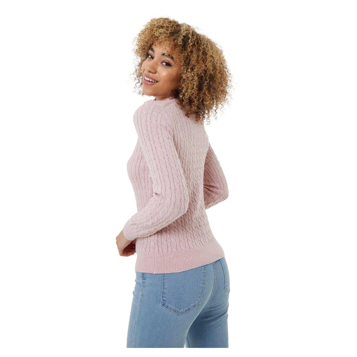 Pink - Back - Jack Wills Womens-Ladies Tinsbury Cable Knit Merino Wool Slim Long-Sleeved Jumper