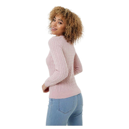 Pink - Back - Jack Wills Womens-Ladies Tinsbury Cable Knit Merino Wool Slim Long-Sleeved Jumper