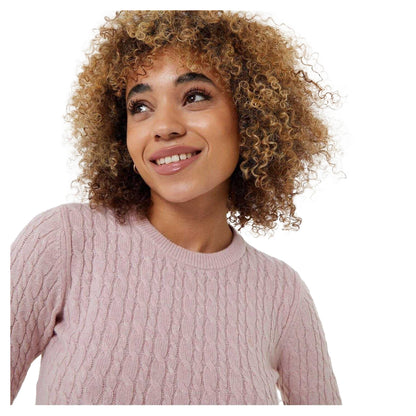 Pink - Side - Jack Wills Womens-Ladies Tinsbury Cable Knit Merino Wool Slim Long-Sleeved Jumper