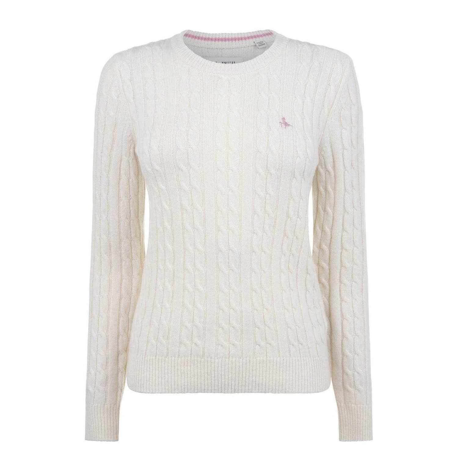 Vintage White - Front - Jack Wills Womens-Ladies Tinsbury Cable Knit Merino Wool Slim Long-Sleeved Jumper