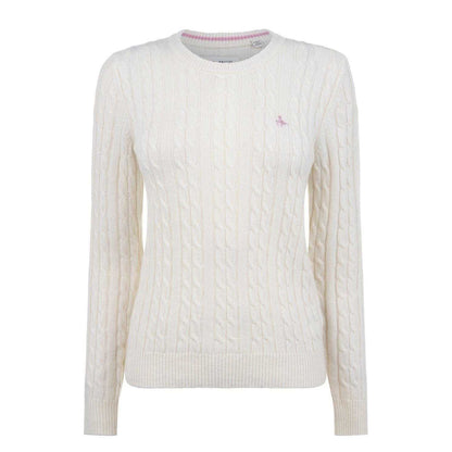 Vintage White - Front - Jack Wills Womens-Ladies Tinsbury Cable Knit Merino Wool Slim Long-Sleeved Jumper