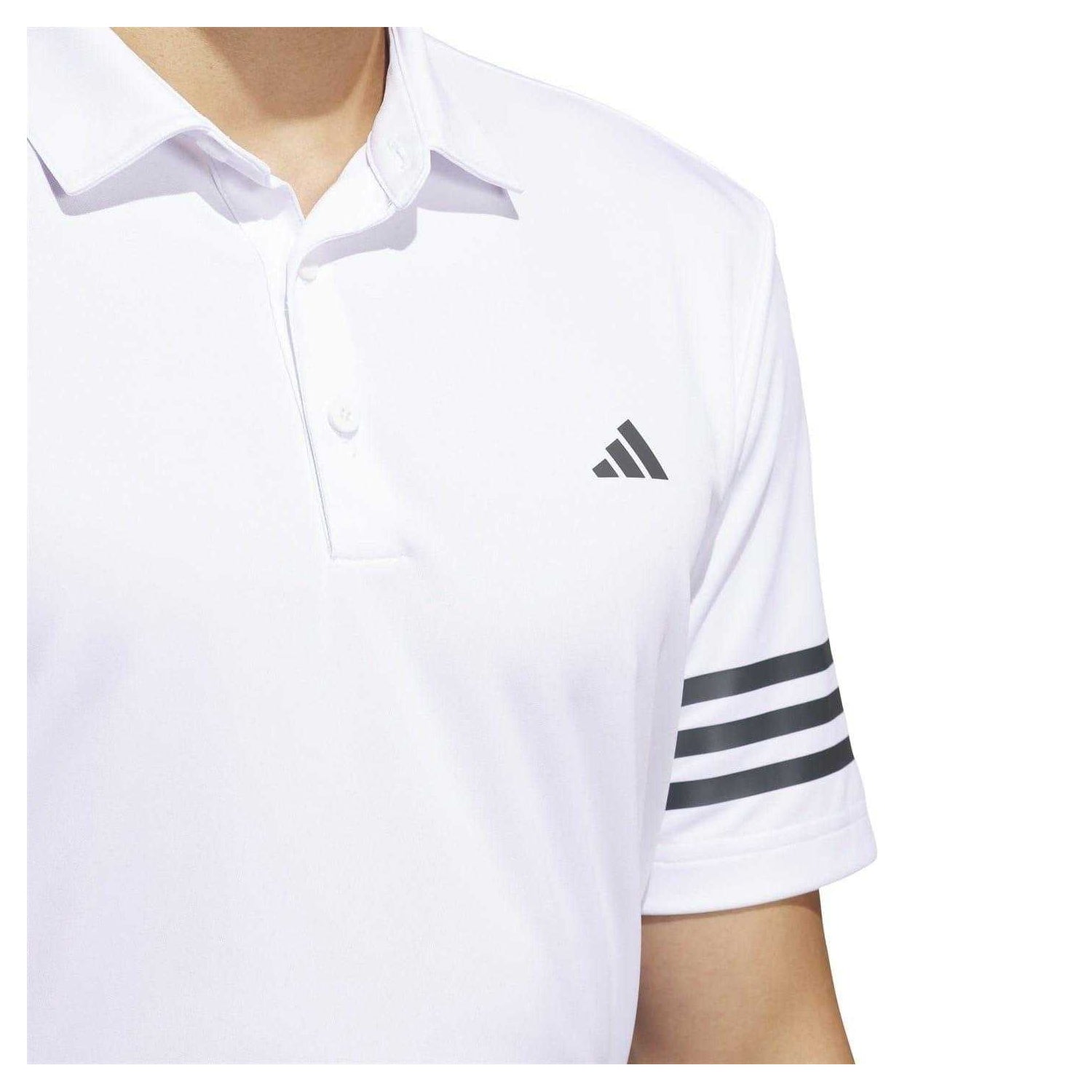 White - Side - Adidas Mens Striped Regular Polo Shirt