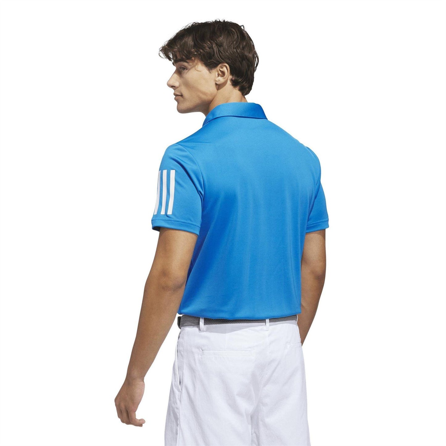 Bright Blue - Side - Adidas Mens Striped Regular Polo Shirt