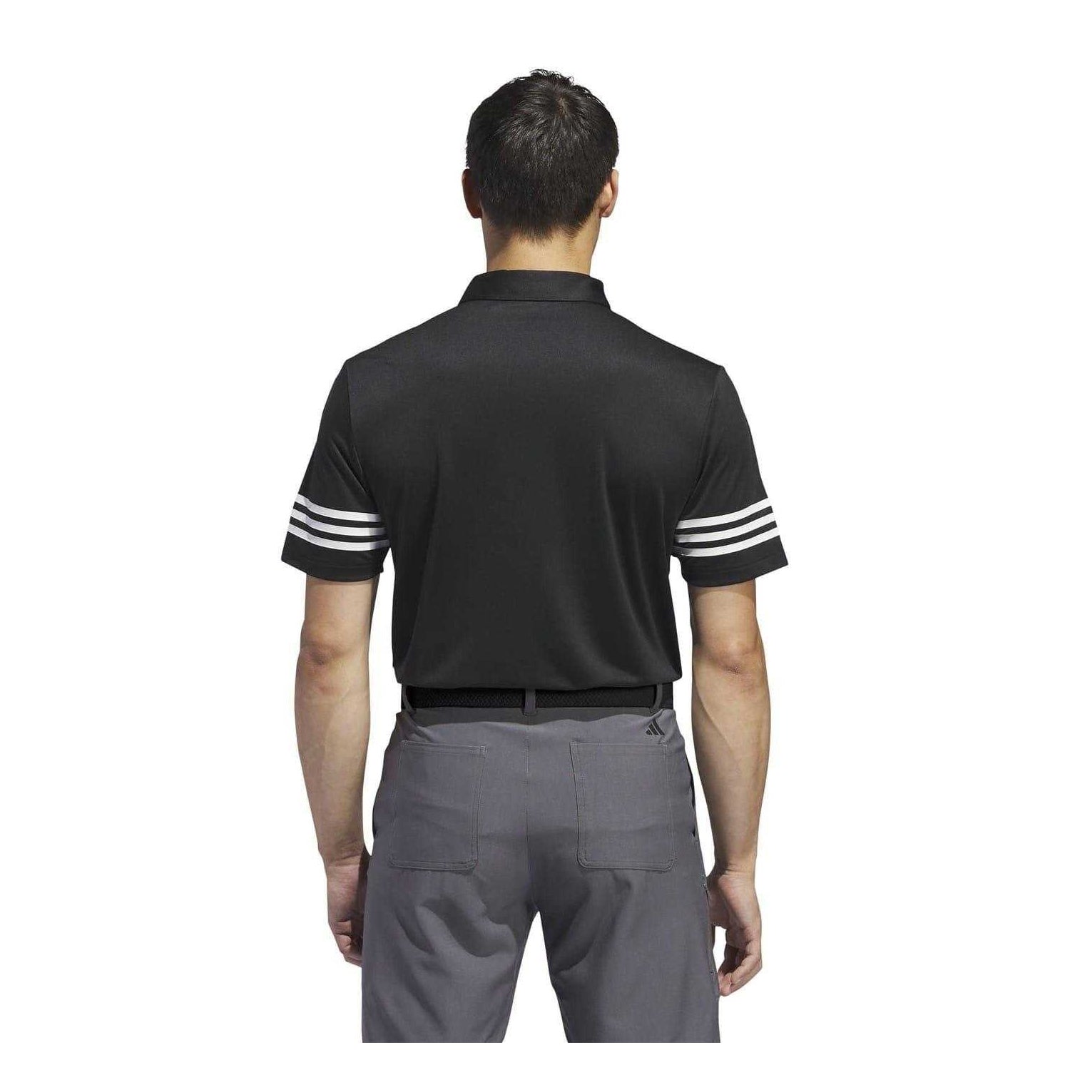 Black - Back - Adidas Mens Striped Regular Polo Shirt