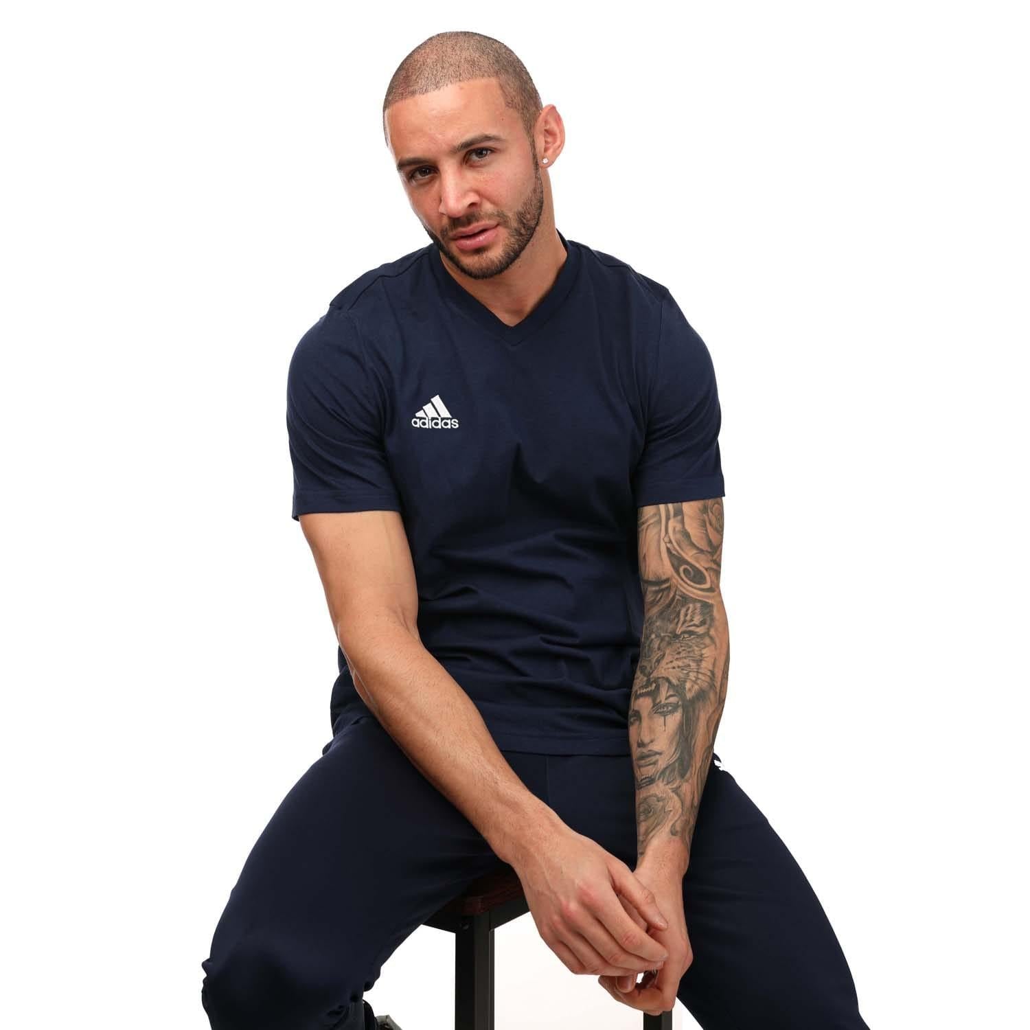 Blue-White - Lifestyle - Adidas Mens Entrada 22 Cotton T-Shirt