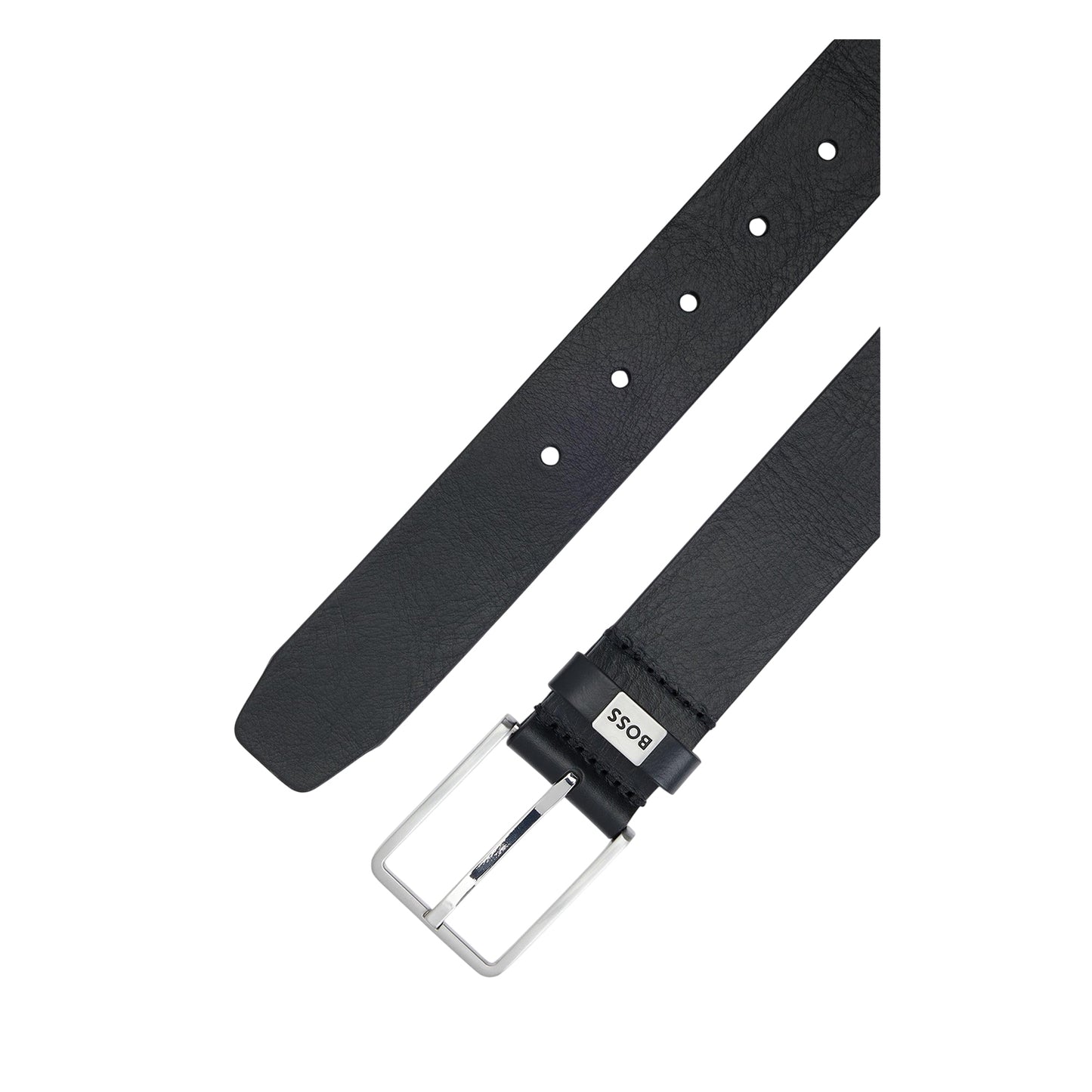 Black - Back - Boss Mens Logo Cow Leather Belt